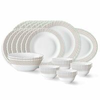 Larah by Borosil Waltz Fluted Series Opalware Dinner Set | 27 Pieces for Family of 6 | Microwave & Dishwasher Safe | Bone-Ash Free | Crockery Set for Dining & Gifting | Plates & Bowls | White