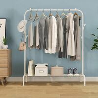 Lukzer | Heavy-Duty Metal Garment Rack with Bottom Storage Shelf & 4 Side Hooks | Freestanding Clothes Stand for Bedroom, Entryway, Living Room | White | 40 x 110 x 148 cm | Model No. MGS-001