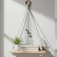Decazone ® Macrame Wall Hanging Shelf Wood Floating Shelves with Wooden Dowel Modern Chic Woven Decor for Dorm Living Room Nursery Beige 55 x 43 cm (Southwestern)