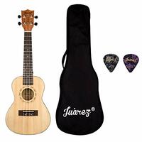 Juarez Estrélla 23" Concert Ukulele, Spruce Top, Mahogany Back & Side, ABS Binding Aquila Italian Strings, Black Diecast Machine, Rosewood Fretboard & Bridge with Gig Bag, 2 Picks, Natural