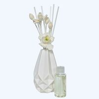 Cortina Ceremic Potted Plant | Home Fragrance Jasmine Reed Diffuser | Home Décor Items for Living Room Balcony Kitchen Bedroom Office Table Top Decoration - White,22X7 CM