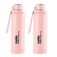 Cello Puro Steel-X Benz 900 PU Insulated Water Bottle Set of 2, 650 ml Each, Pink | BPA Free, Leakproof, ISI Certified |Hot & Cold Bottle for Gym, Office, College, Travel, Camping, Sports & Yoga