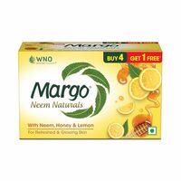 Margo Neem Naturals Soap with Goodness of 1000 Neem Leaves (100gm X Pack of 5) | Enriched With Honey & Lemon | Soap for Refreshed & Glowing Skin [100GM X 5]