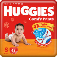 Huggies Comfy Baby Diaper Pants, Upto 50% Faster Absorption - S  (42 Pieces)