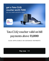 CRED | Tata CLiQ voucher valid on bill payments above ₹1,000(User specific)