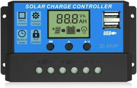 AMITOM 30AMP 12V/24V ABS Solar Panel Charger Controller PWM Solar Charge Controller