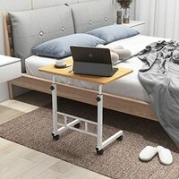 Multi Purpose Laptop Table|Wooden Table with Adjustable Height, Wheels|Tan (40 x 60 x 60 cm)
