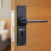 BonKaso KY1299 Premium Zinc Heavy Duty Safe and Secure Mortise Lever Main Door Lock Set with Door Handle and 2 Keys for Home, Office & Hotel - (Matt Black) Set of 1
