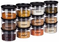 Amazon Brand - Solimo Plastic Storage Jar and Container Set I Air Tight & BPA Free Containers for Kitchen Storage Set I Grocery Kitchen Container Set I Multipurpose Jar, 500 Ml Each, Set 12, Black