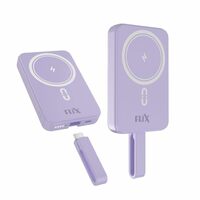 FLiX (Beetel) MagConnect Pro 10k 15W Magnetic Wireless Output,22.5W QC/PD/PPS Pocket Power Bank,Inbuilt Type C & Lightning Reversable cable Input/Output,LED Display,Perfect for iPhone 12,13,14(Purple)