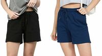 Solid Women Black, Blue Regular Shorts