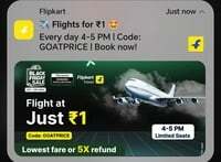 Get flight tickets @₹1 today (4-5 PM) 