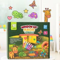 Storio Window Art Magic Jungle Set | DIY Animals Sun Catcher Kit with Glass Paints & Decorative Gems | Art and Craft Kit