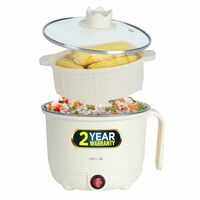 IBELL MPK150PM Multipurpose Electric Kettle, 1.5 Litre, 600W, 2 Cooking Pots & Egg Boiler, Temperature Control, For boiling Water, Egg, Stainless Steel Body (White)