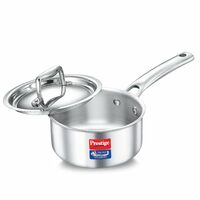 Prestige 14cm/1.1L Tri-Ply Stainless Steel Splendid Sauce Pan with Lid|Gas and Induction Compatible|Even Heat Distribution| Thick Gauge Tri-Ply Body|15 Year Warranty