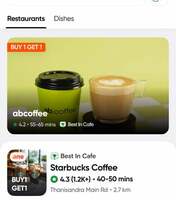 Swiggy : B1G1 Offer on Starbucks - Location 5600xx
