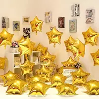 Party Propz Golden Star Foil Balloons For Birthday, Christmas - Pack of 25 Pcs Foil Star Balloons For Decoration | Golden Curling Ribbon | Gold Foil Balloons For Decoration | Gold (Foil)
