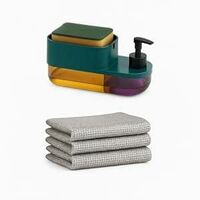 RERANT Plastic 3 in 1 Soap Pump Dispenser Dish Soap Liquid Dispenser Sponge Holder Dish Soap Pump Dispenser for Kitchen Sink Countertop Kitchen Bathroom (Multi-Color) 