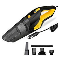 GoMechanic Car Vacuum Cleaner - Portable 2 in 1 Wet & Dry Cleaner for Car with High Suction Power 6000PA - Multipurpose 12V Power Corded with Nozzle Straw & HEPA Filter (Neutron 6000, Black & Yellow)