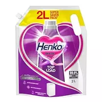Henko Matic Top Load Liquid Detergent - 2L Refill Pouch with Nano Fiber Lock Technology, 99.9% Germ Protection, Bio Stain Power & Ultra Color Care which maintains the Newness, Color & Shine