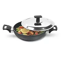 MILTON Pro cook Hard Anodized Non-Stick Kadhai with Stainless Steel Lid, 22cm / 2.1L, Metal Spoon Friendly, Aluminium Deep Kadai for Cooking, Induction & Gas Stove Compatible, 3 Years Warranty