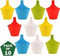 Virkart Hanging/Railing Pots for Plants and Flower Pots Planter Ideal for Outdoor Balcony Plant Container Set (Pack of 10, Plastic)