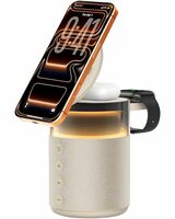 eller santé® 4in1 Bluetooth Speaker 15W Magnetic Mag-safe Wireless Charger for iPhone 17/16/15/14/13/12 Series,iwatch, Airpods Fast Charging Dock Phone Stand with Night Light & Music Sound-Light Brown