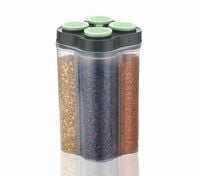 Clazkit Airtight Transparent Plastic Lock Food Storage 4 Section Container Jar for Grocery, Fridge Container Pack of 1, 2500ML- Green