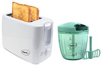 Pigeon 2 Slice Auto Pop Up Toaster With Crumb Tray, Mid Cycle Heating Element (White) & Handy Chopper(14077, Xl, Green)