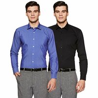 Amazon Brand - Symbol Men's Cotton Formal Shirt | Casual | Plain | Full Sleeve | Combo Pack of 2 - Regular Fit (Available in Plus Sizes)