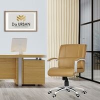 Da URBAN® Milan Mid Back Revolving Leatherette Ergonomic Home & Office Executive Chair with High Comfort Seating, Height Adjustable Seat & Heavy Duty Metal Base (Beige)