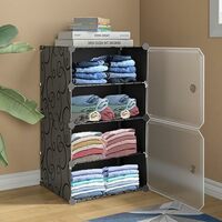 Plastic Kids Wardrobe for Clothes (Black, 4-Layer), (44 X 32 X 65Cm)