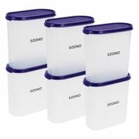 Amazon Brand - Solimo Modular Plastic Storage Containers with Lid | Airtight | BPA-Free | Set of 6 | 1.8 L (Blue)