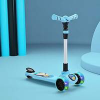 Miss & Chief Spartan Penguin 3 Wheel Kick Scooter,Foldable with LED Wheels,Adjustable Height (Blue)