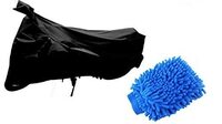 Riderscart 100% Waterproof, Dustproof & UV Protection Bike Cover Combo with Microfiber Glove and Storage Bag Body Covers for Tvs Scooty Pep Plus - Black