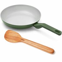 Ember Cookware Arcilla Ceramic Frying Pan 24cm | Non Stick Cookware | Non Toxic Pan | ISI Certified | Ceramic Fry Pan for Cooking | 1x Spatula | PFAS & PTFE Free | Pan for Kitchen | Green