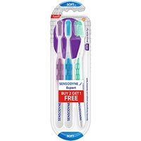Sensodyne Expert Toothbrush | 20X Slimmer Bristles for Expert Cleaning | Toothbrush Set Pack of 3 (Buy 2 Get 1 Free), Multicolour | Dentist Recommended Brand, Manual, Adult