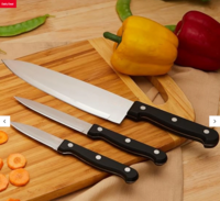 Set of 3 Stainless Steel Kitchen Knife with Triple Rivet Handle (Silver)