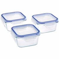Amazon Brand - Solimo Square Glass Storage Container Set, 450ml, Set of 3, Transparent