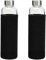 SIMPARTE Borosilicate GlassWater Bottles 500ml with Sleeve - Set of 2 | Leak-Proof, Easy to Clean, Freezer Safe | Stainless Cap | Ideal for Office, Travel, School Use 