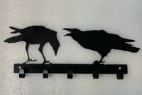 Wall Mounted Key Holder with 7 Hooks, Decorative Metal Key Hanger, 24.5 cm x 15 cm, Matte Black (Crow2)

