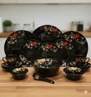 Opalware Divine Black 33 Pcs Dinner Set Serving for 6 |Daily Use Opal Glass Crockery Set |Microwave & Dishwasher Safe |Bone Ash-Free, Chip-Resistant |Elegant Plates & Bowls (D3)