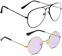 Aviator, Round Sunglasses (For Men, Clear, Violet)