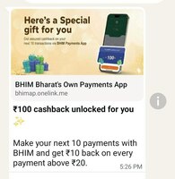 ₹100 cashback unlocked on BHIM—start paying ₹20+ and earn ₹10 per transaction! - Account Specific