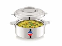 TOSAA keep warm Double Wall Insulated Stainless Steel Casserole, 1900ml Roti Rice Desert store n serve for Kitchen, Hot Case/box with Steel Lid, Silver touch, Hot Pot, Chapathi taste saver box/pot, twin Lock, 1.9L