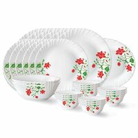 Larah by Borosil Fluted Series Hazel Opalware Dinner Set | 27 Piece for Family of 6 | Microwave & Dishwasher Safe | Bone-Ash Free | Crockery Set for Dining & Gifting | 