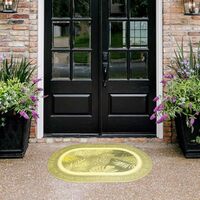 Cortina PVC Coil Anti-Slip Door Mat Waterproof Dust-Removing Floor Mat, Heavy Duty Easy to Clean Super Absorbent Doormat for Home Entrance Mat Hallway Living Room Rugs - Olive, Oval, 40X60 CM