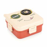 ATTRO Festive Super Cat Lunch Box 2 Layer Plastic Lunch Box Comes with 1 Detachable Tray, 1 Small Container & 1 Spoon Ideal for Kids BPA Free 1590ml+70ml- Cream Red