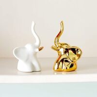 Home Decor Elephant Statue For Good Luck,Fengshui Ceramic Creative Small Modern Style Elephant Idol Figurines,Decorative Gift Items For Home,Office Desktop,Living Room (2pcs),White,Gold