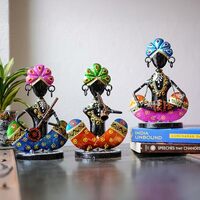 Ekhasa Nostrae Metal Show Pieces for Home Decor | Gift Items for Showcase, TV Unit Decoration | Statue, Figurines, Artifacts for Table, Living Room Decor Items (Rajasthani Musicans - Set of 3)